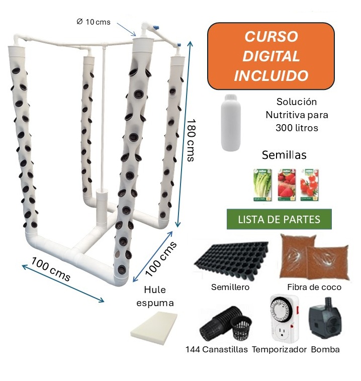 4 TORRES DE CULTIVO AEROPONIA PARA HORTALIZAS 144 PLANTAS - Image 4