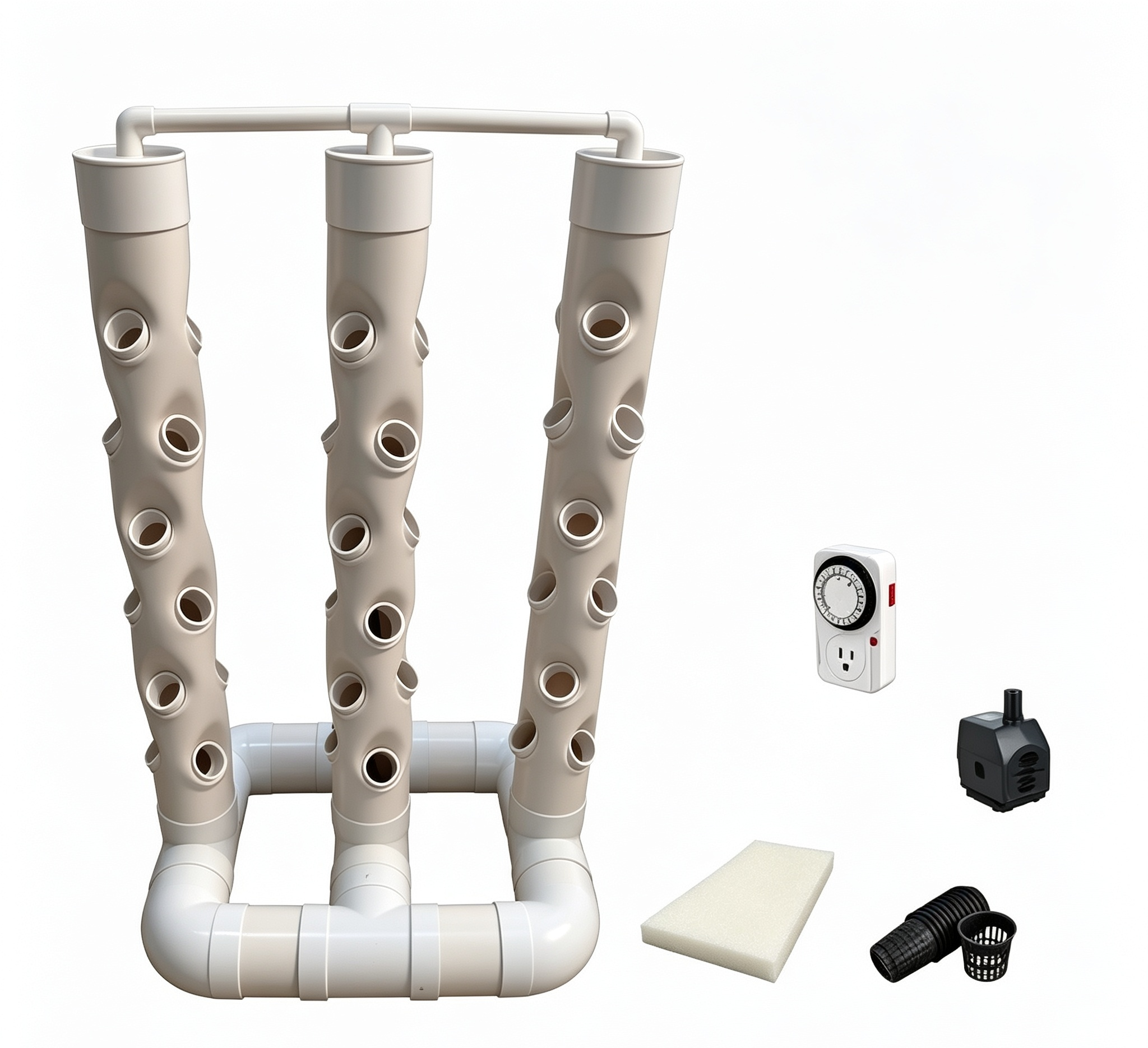 SET DE 3 TORRES DE CULTIVO AEROPONIA PARA HORTALIZAS 54 POTS KIT BASICO
