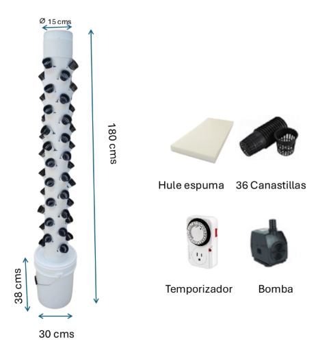 Torre de Cultivo Aeroponia Para Hortalizas 60 Pots Kit Basico - Imagen 2