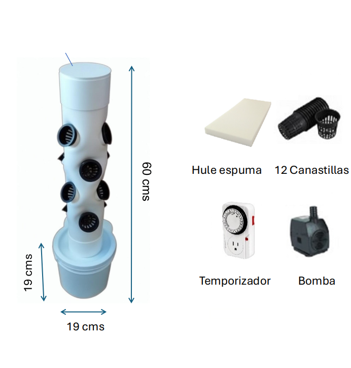 Torre de Cultivo De Aeroponia Para Hortalizas 12 Pots Kit Basico - Imagen 2