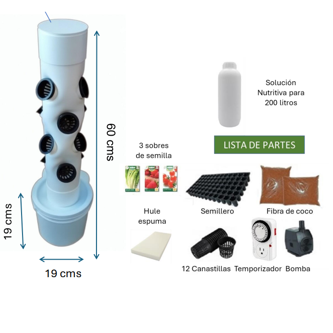 Torre de Cultivo De Aeroponia Para Hortalizas 12 Pots Kit Completo - Imagen 2
